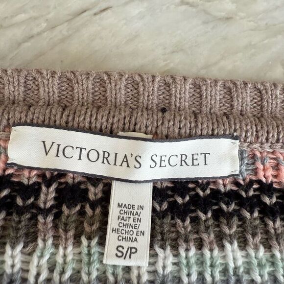 Victoria's Secret Sweater Knit Fair Isle Striped Oversize Thick 100% Cotton sz S - Picture 4 of 7